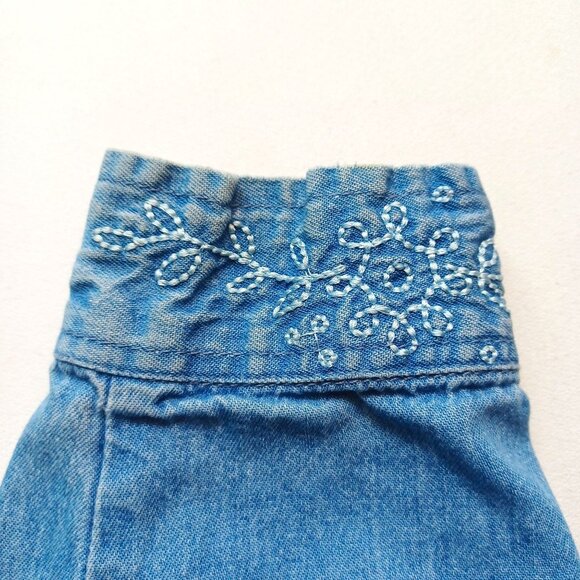 Embroidered Denim Button-Up Shirt With Floral Accents By Passion-I XL - Picture 7 of 7